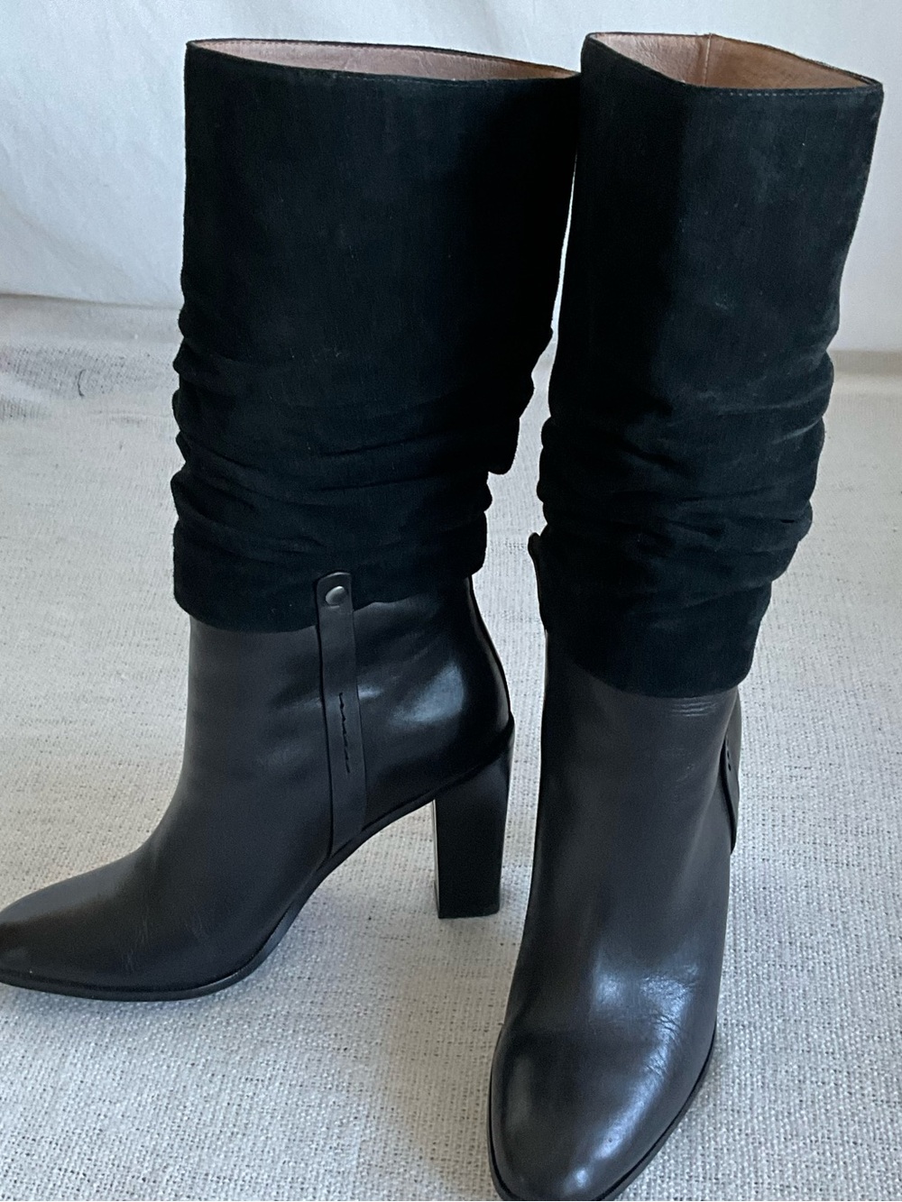Donald J Pliner Odessa Black Leather Suede Slouch Boots Size 9